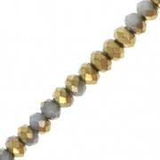 Faceted rondelle beads - flattened round - 3x2.5 mm Dark Gray / Golden x32 cm