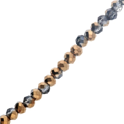 Faceted rondelle beads - flattened round - 3x2.5 mm Dark Gray / Golden x32 cm