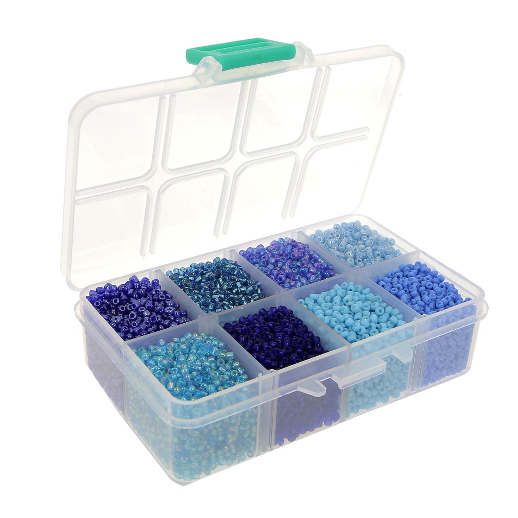 Seed beads assortment 12/0 2 mm 4 effects Blue Mix x1 Perles & Co