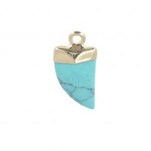 Mini tooth pendant with a synthetic faceted gemstone 20 mm Turquoise/Gold Tone x1