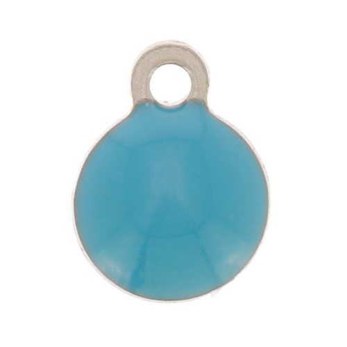 Stainless steel charm covered with epoxy resin 6 mm Turquoise x5