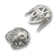 Filigreed End cap 13mm Old silver tone x1