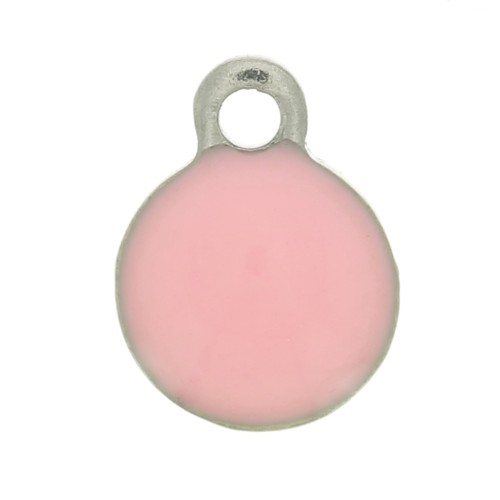 Stainless steel charm covered with epoxy resin 6 mm Pink x5