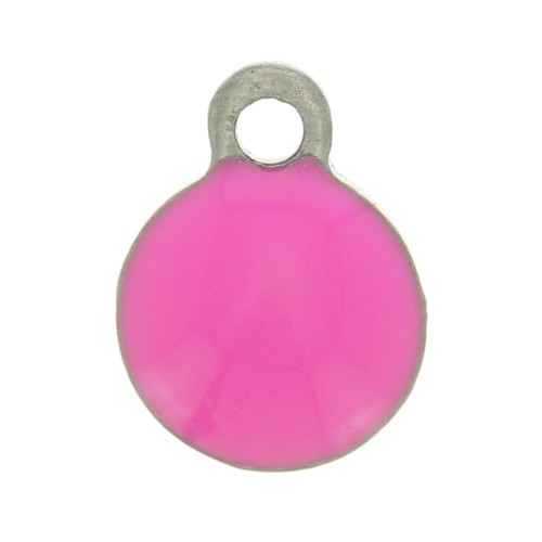 Stainless steel charm covered with epoxy resin 6 mm Fuchsia x5
