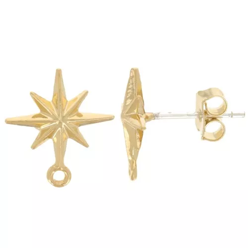 Compass rose earstuds to decorate 12x10 mm Gold Tone x2