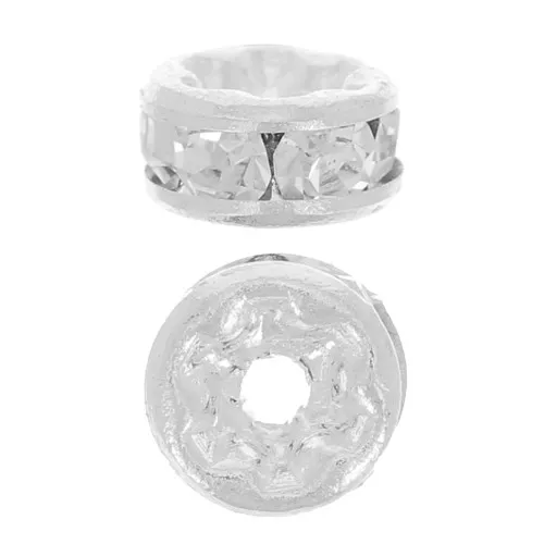 Rhinestones Rondelle 4,5mm Silver tone/Crystal  x4