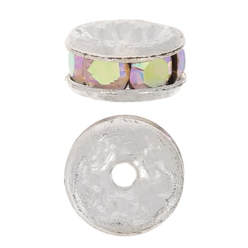 Rhinestones Rondelle 4,5mm Silver tone/Crystal AB x4