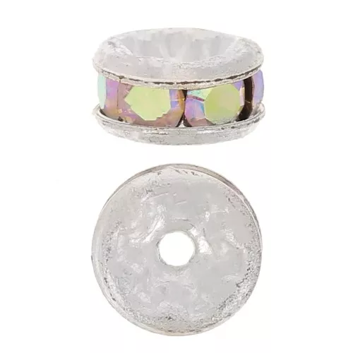 Rhinestones Rondelle 4,5mm Silver tone/Crystal AB x4