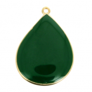 Drop epoxy resin pendant 32x23 mm fine Gold plated/Green x1