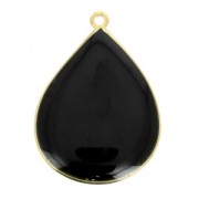Drop epoxy resin pendant 32x23 mm fine Gold plated/Black x1