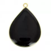 Drop epoxy resin pendant 32x23 mm fine Gold plated/Black x1