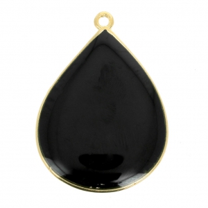 Drop epoxy resin pendant 32x23 mm fine Gold plated/Black x1