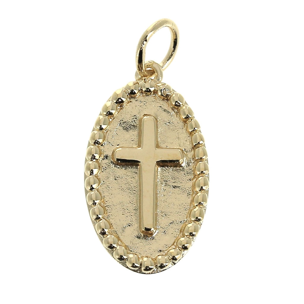 Oval Cross Charm With Jump Ring 17 Mm Gold Plated 3 Microns X1 Perles