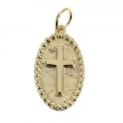 Oval cross charm with jump ring 17 mm Gold Plated 3 microns x1
