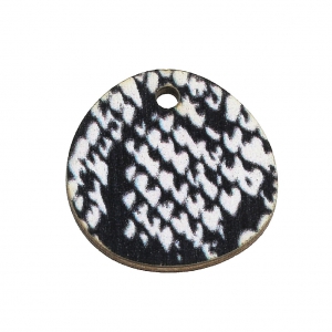 Round irregular snake-effect stained wood pendant 20 mm - White - Black x1