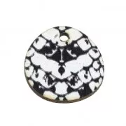 Round irregular snake-effect stained wood pendant 20 mm - Black - White x1