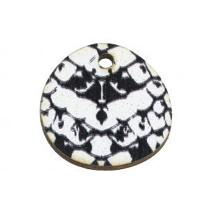 Round irregular snake-effect stained wood pendant 20 mm - Black - White x1