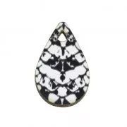 Snake-effect stained wooden drop pendant 23x15 mm - Black - White x1