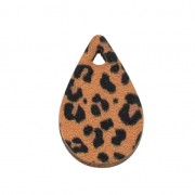 Wooden irregular drop pendant leopard pattern 23x15 mm - Mustard/Brown x1