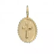 Oval cross charm with jump ring 12 mm Gold Plated 3 microns x1