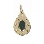 Drop charm with jump ring 14 mm Green / Gold Plated 3 microns x1