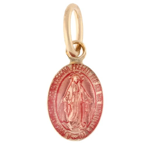 Medal charm with epoxy resin Virgin pattern 9.5 mm Pink/Gold Plated 3 microns x1