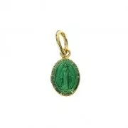 Medal charm with epoxy resin Virgin pattern 9.5 mm Green/Gold Plated 3 microns x1