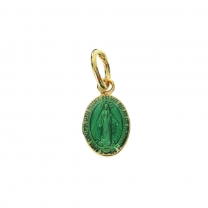 Medal charm with epoxy resin Virgin pattern 9.5 mm Green/Gold Plated 3 microns x1