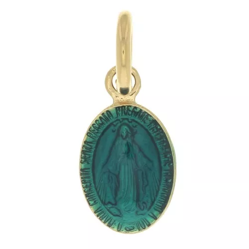 Medal charm with Blue epoxy resin Virgin pattern 9.5 mm Gold Plated 3 microns x1