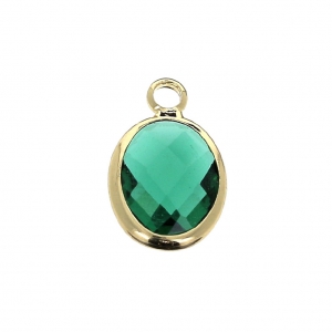 Oval brass pendant with a faceted imitation gemstone 14x8.5 mm Gold/Emerald x1