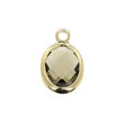 Oval brass pendant with a faceted imitation gems 14x8.5 mm Gold/Smocky Quartz x1