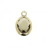 Oval brass pendant with a faceted imitation gems 14x8.5 mm Gold/Smocky Quartz x1