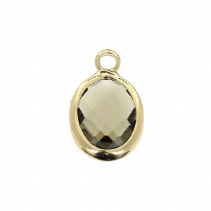 Oval brass pendant with a faceted imitation gems 14x8.5 mm Gold/Smocky Quartz x1