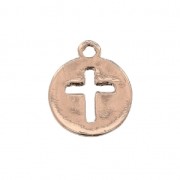 Round medal charm with a Cross pattern 13x16 mm Rose Gold Tone x1|raw }}