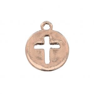 Round medal charm with a Cross pattern 13x16 mm Rose Gold Tone x1