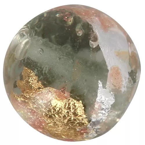Silver and gold foil Murano round  Aventurine 8mm Black x1