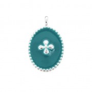 Oval charm with epoxy resin cross pattern 14x8.5 mm fine silver/Green Turquoise x1|raw }}