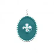 Oval charm with epoxy resin cross pattern 14x8.5 mm fine silver/Green Turquoise x1