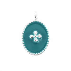 Oval charm with epoxy resin cross pattern 14x8.5 mm fine silver/Green Turquoise x1