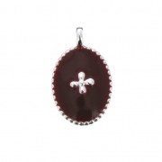 Oval charm with epoxy resin cross pattern 14x8.5 mm fine silver platin/Dark Red x1|raw }}