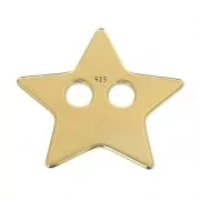 925 Sterling Silver two holes pendant 15mm fine Gold plated Plated x1