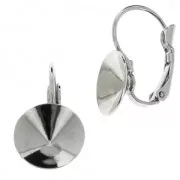 Leverback Earrings for Cabochons 1122 12 mm - Rhodium Tone x2