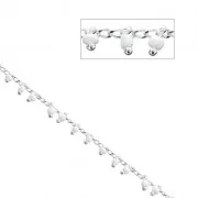 Chain with 2 mm Seed beads - White/Silver Tone x 50cm