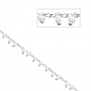 Chain with 2 mm Seed beads - White/Silver Tone x 50cm