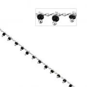 Chain with 1.7 mm seed beads - Jet/Silver Tone x 50cm