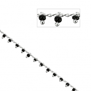 Chain with 1.7 mm seed beads - Jet/Silver Tone x 50cm