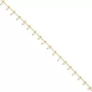Chain with 1.7 mm seed beads White/Gold Tone x 50cm