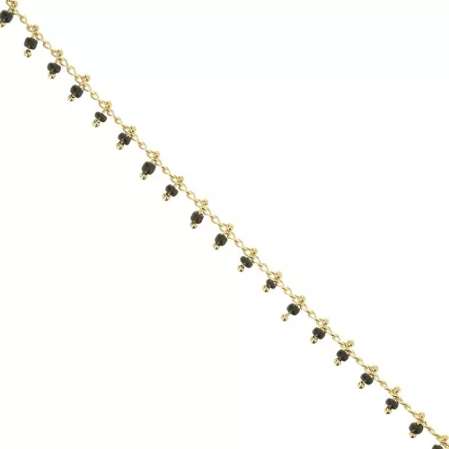 Chain with seed beads 2 mm Jet/Gold Tone x 50cm