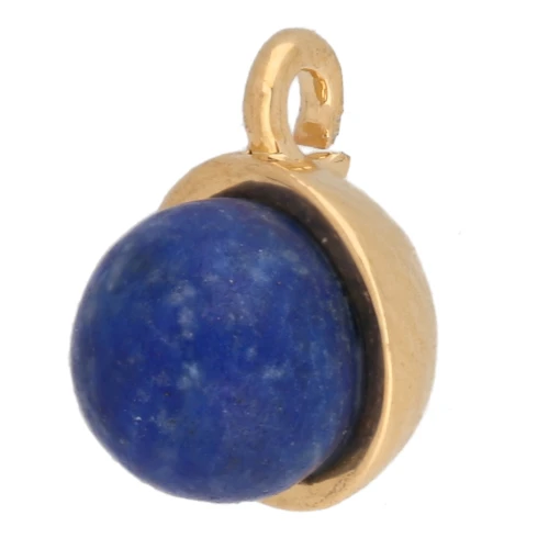 Mini Round Charm with 7 mm Blue Aventurine-Look Stone - Fine gold plated x1
