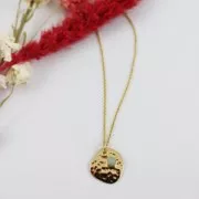 Mini Round Charm with 7 mm Imitation Amazonite Stone - Fine gold plated x1